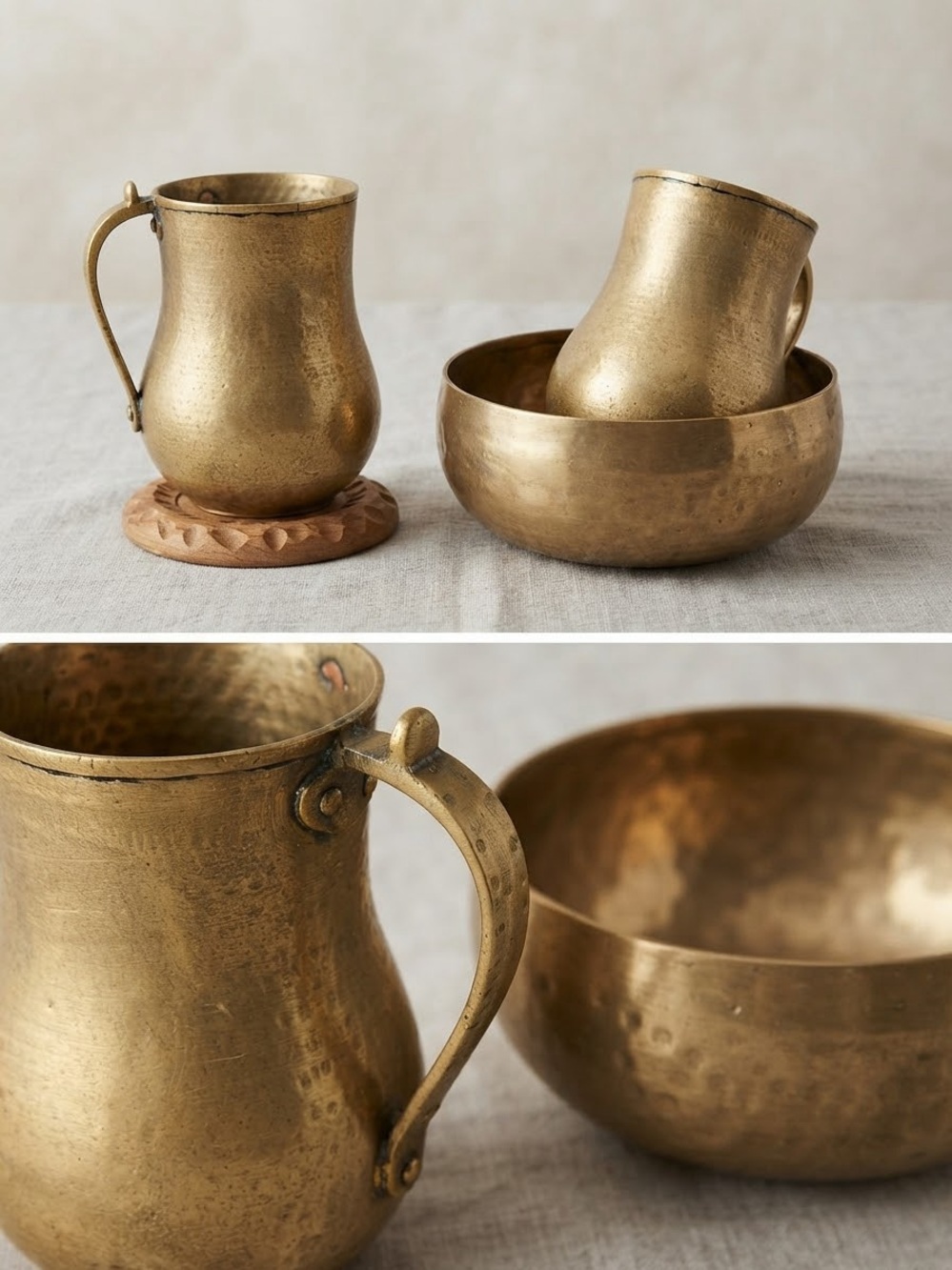 Vintage & Antique Style Solid Brass Pitcher & Serving Bowl Set,